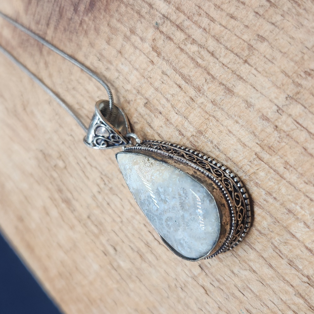 Large Vintage Moonstone Sterling Silver Cabochon‎ Pendant Necklace